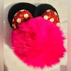 Pink and Black Minne Ears Pom Pom Bagcharm/Keychain